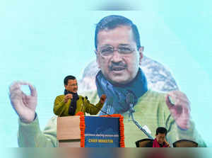 New Delhi: Delhi Chief Minister Arvind Kejriwal speaks during an interaction wit...