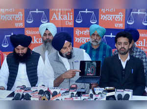 Amritsar: Shiromani Akali Dal (SAD) leader Bikram Singh Majithia addresses a pre...