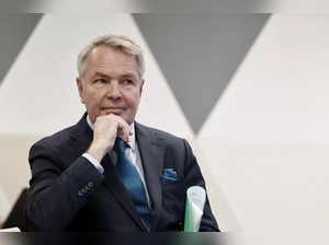 Finnish Foreign Minister Pekka Haavisto is seen during his press conference in Helsinki