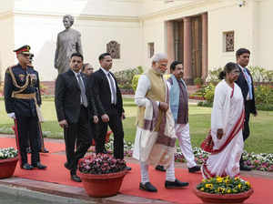 New Delhi: President Droupadi Murmu with  Prime Minister Narendra Modi and Union...