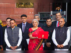 New Delhi: Union Finance Minister Nirmala Sitharaman with Ministers of State Bha...