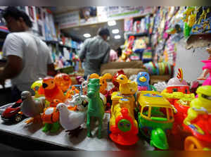 FILE PHOTO: Toys are displayed inside a Chinese toy shop at a market in Kolkata