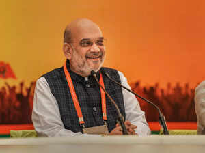 New Delhi: Union Home Minister and senior BJP leader Amit Shah addresses the med...