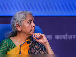 New Delhi: Union Finance Minister Nirmala Sitharaman during a post-budget press ...
