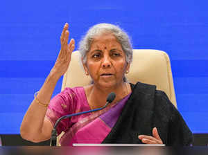 Mumbai: Union Finance Minister Nirmala Sitharaman addresses a press conference i...