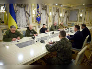 Polish Defence Minister Blaszczak attends a meeting with Ukraine's President Zelenskiy and Defence Minister Reznikov in Kyiv