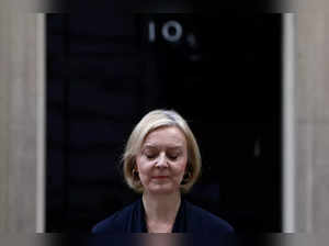 British Prime Minister Liz Truss announces her resignation, outside Number 10 Downing Street, London