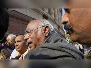 New Delhi: Leader of Opposition in Rajya Sabha Mallikarjun Kharge during a prote...