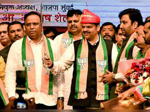 Mumbai, Aug 20 (ANI): Maharashtra Deputy CM Devendra Fadnavis  being felicitated...