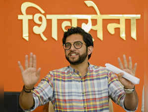 Mumbai: Shiv Sena (Uddhav Balasaheb Thackeray) leader Aaditya Thackeray speaks d...