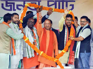 Dharmanagar: Uttar Pradesh Chief Minister Yogi Adityanath with Tripura Chief min...