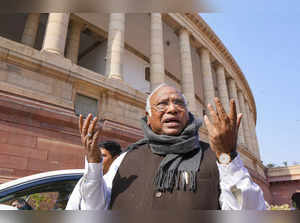 New Delhi: Congress MP Mallikarjun Kharge at Parliament House complex during Bud...