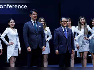 Akio Toyoda and Koji Sato of Toyoda Motor Corp at Tokyo Auto Salon 2023