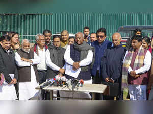 New Delhi: Leader of Opposition Mallikarjun Kharge with other opposition parties...