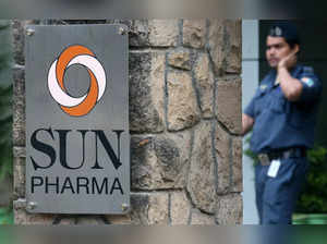 A guard walks inside the office of Sun Pharmaceutical Industries Ltd in Mumbai