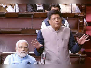 New Delhi: Union Minister Piyush Goyal speaks in Rajya Sabha during the ongoing budget session, in New Delhi on Wednesday, Feb. 08, 2023.  (Photo: Rajya Sabha/IANS)