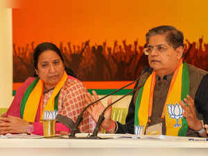 New Delhi: BJP National Vice President Baijayant Panda with party leader Sudha Y...