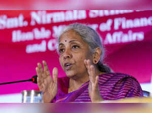 New Delhi: Union Finance Minister Nirmala Sitharaman speaks during an interactiv...