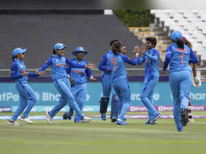 India celebrate the wicket of West Indies Hayley Matthews during the Women's T20...