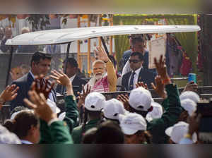 New Delhi: Prime Minister Narendra Modi waves at the students of Eklavya school ...