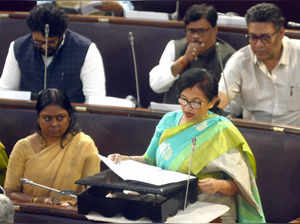 Kolkata: West Bengal Minister of State (Independent Charge) Chandrima Bhattacharya presents state budget 203-24 at the West Bengal Assembly in Kolkata on Feb. 15, 2023.  (Photo:Kuntal Chakrabarty/IANS)