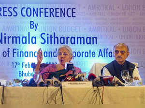 Bhubaneswar: Union Finance Minister Nirmala Sitharaman speaks during a post-budg...