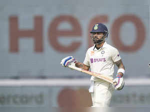 New Delhi: Indian batter Virat Kohli walks towards pavilion after being dismisse...
