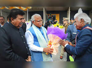 Chandigarh: Haryana Chief Minister Manohar Lal and Speaker Gyanchand Gupta welco...