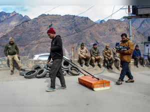 Joshimath: National Geophysical Research Institute (NGRI) team members check the...