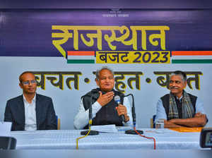 Jaipur: Rajasthan Chief Minister Ashok Gehlot addresses a press conference after...