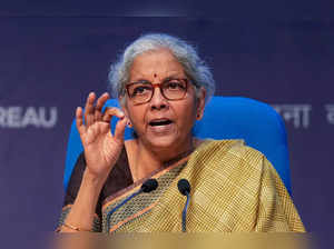 New Delhi: Union Finance and Corporate Affairs Minister Nirmala Sitharaman addre...