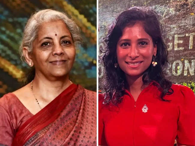 Nirmala Sitharaman and Gita Gopinath were twinning in hues of rose.