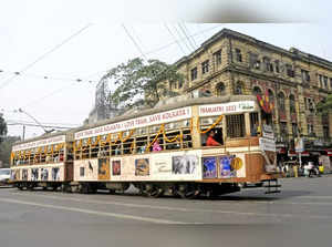 Kolkata: A tram is decorated during Tramjatra 2023 to celebrate the 150 years of the tram of Kolkata on Friday, Feb. 24, 2023. (Photo: Kuntal Chakrabarty/IANS)