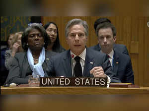 In this image made from UNTV video, U.S. Secretary of State Antony Blinken speak...