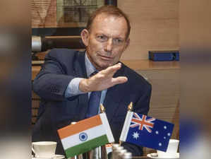 New Delhi_ Tony Abbott, former prime minister of Australia, at a press conferenc....