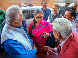 Jaipur: Former Rajasthan chief minister Vasundhara Raje arrives to attend the Bu...