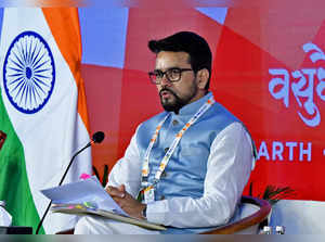 India's Information Minister Anurag Thakur addresses a news conference near Bengaluru