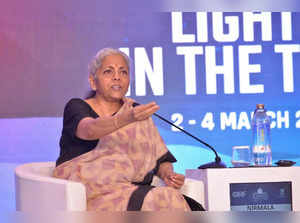 New Delhi: Union Finance Minister Nirmala Sitharaman speaks during Raisina Dialogue 2023,in New Delhi on Saturday , March 04, 2023. (Photo:IANS/Twitter)
