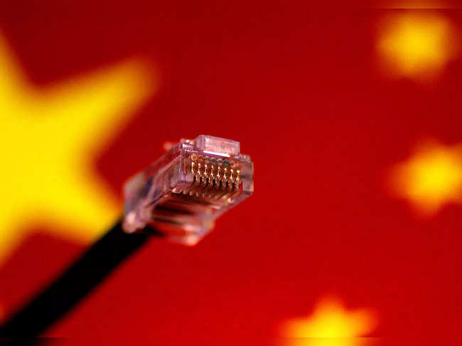 computer network cable above a Chinese flag