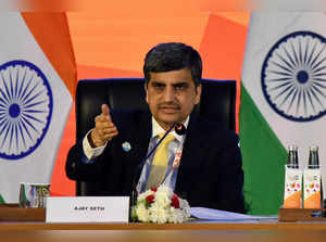 India's Economic Affairs Secretary Ajay Seth speaks during a news conference on outskirts of Bengaluru