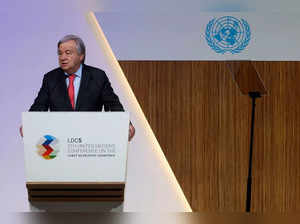 Secretary-General of the United Nations (UN) Antonio Guterres speaks during the 5th Conference on the Least Developed Countries (LDC5) speaks at fifth United Nations Conference on the Least Developed Countries (LDC5)in Doha, on March 5, 2023. Leaders from nations mired in a worsening poverty trap will make a new plea for assistance at the summit, battling for world attention against rival disasters. (Photo by KARIM JAAFAR / AFP)