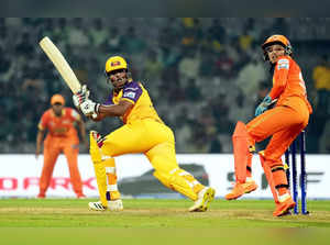Navi Mumbai: UP Warriorz player Kiran Navgire plays a shot against the Gujarat G...