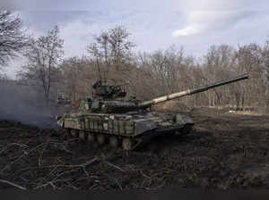 A Ukrainian tank drives towards a frontline near Bakhmut, Ukraine. AP/PTI (...