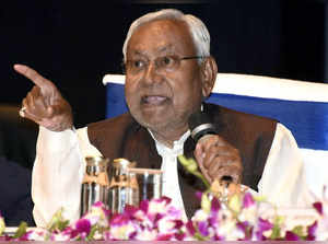 Patna: Bihar Chief Minister Nitish Kumar addresses during the 'Kisan Samagam' for the formulation of the 4th Agriculture Road Map, at Samrat Ashoka Convention Centre in Patna on Tuesday, Feb. 21, 2023. (Photo: IANS)