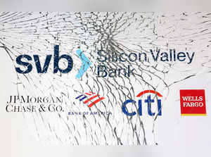 FILE PHOTO: Illustration shows SVB (Silicon Valley Bank), JP Morgan, Bank of America, Citibank and Wells Fargo logos