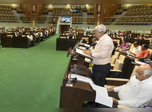 Gandhinagar: Gujarat Finance Minister Kanubhai Desai presents the State Budget 2...
