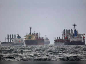 FILE PHOTO: Vessels are seen as they await inspection under the Black Sea Grain Initiative in the southern anchorage of the Bosphorus in Istanbul