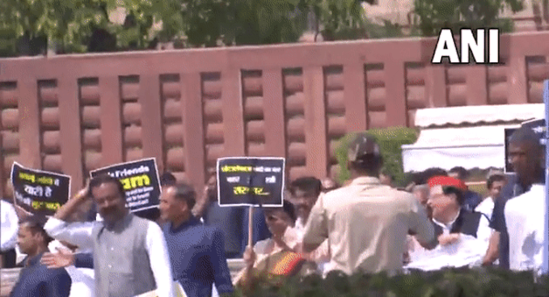 Opposition leaders form human chain in Parliament premises, demand JPC probe into Adani issue