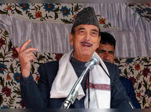 Baramulla: Democratic Progress Azad Party Chairman Ghulam Nabi Azad addresses a ...