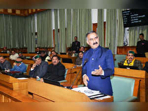 Chief Minister Thakur Sukhvinder Singh Sukhu addressing the house during the Budget Session of HP Vidhan Sabha today.